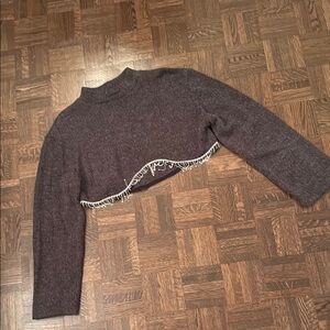 Zara Gray Turtleneck crop Sweater with rhinestone Fringe size L